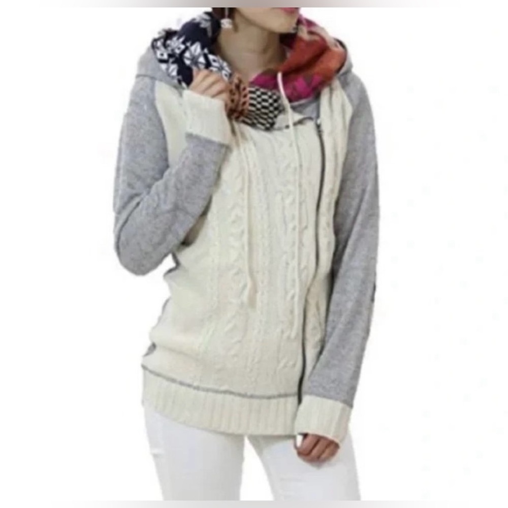 DESIGUAL Women's Double Hooded Assymetrical Zip CardiganSweater